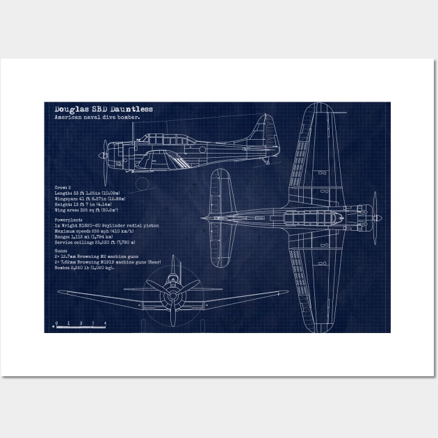 Douglas SBD Dauntless Blueprint Wall Art by Aircraft.Lover